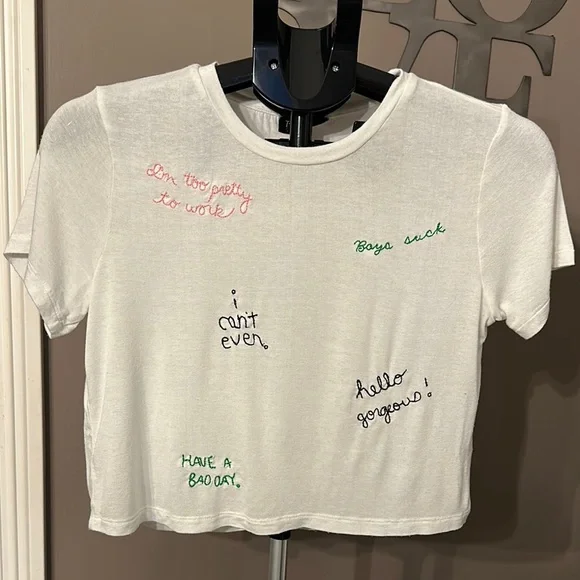 Topshop White Fun Embroidered Crop Top Resort Cruise Wear Vacation - Picture 1 of 11